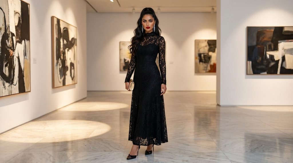 The modest long-sleeved lace dress