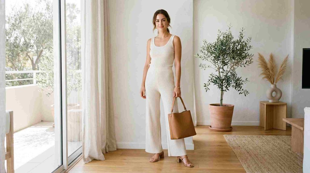 Cream Knit Set (Tank + Wide-Leg Pants)