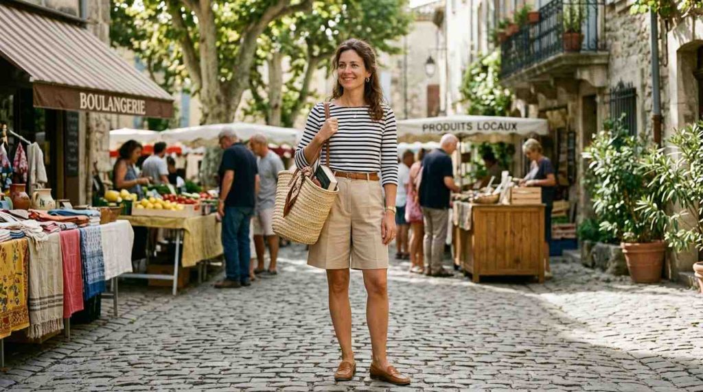 Striped Breton Top + Tailored Bermuda Shorts