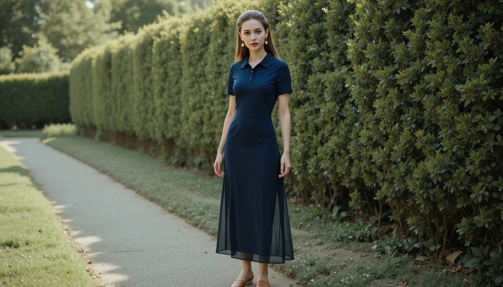 Navy Polo Dress + Woven Leather Mules